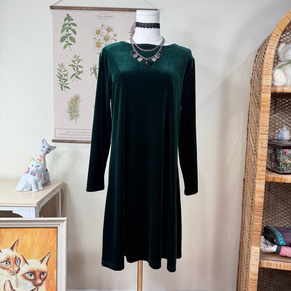 Vintage 80s 90s Green Velvet Mini Dress Witchy Whimsigoth Forest Dark Fairy 6P S